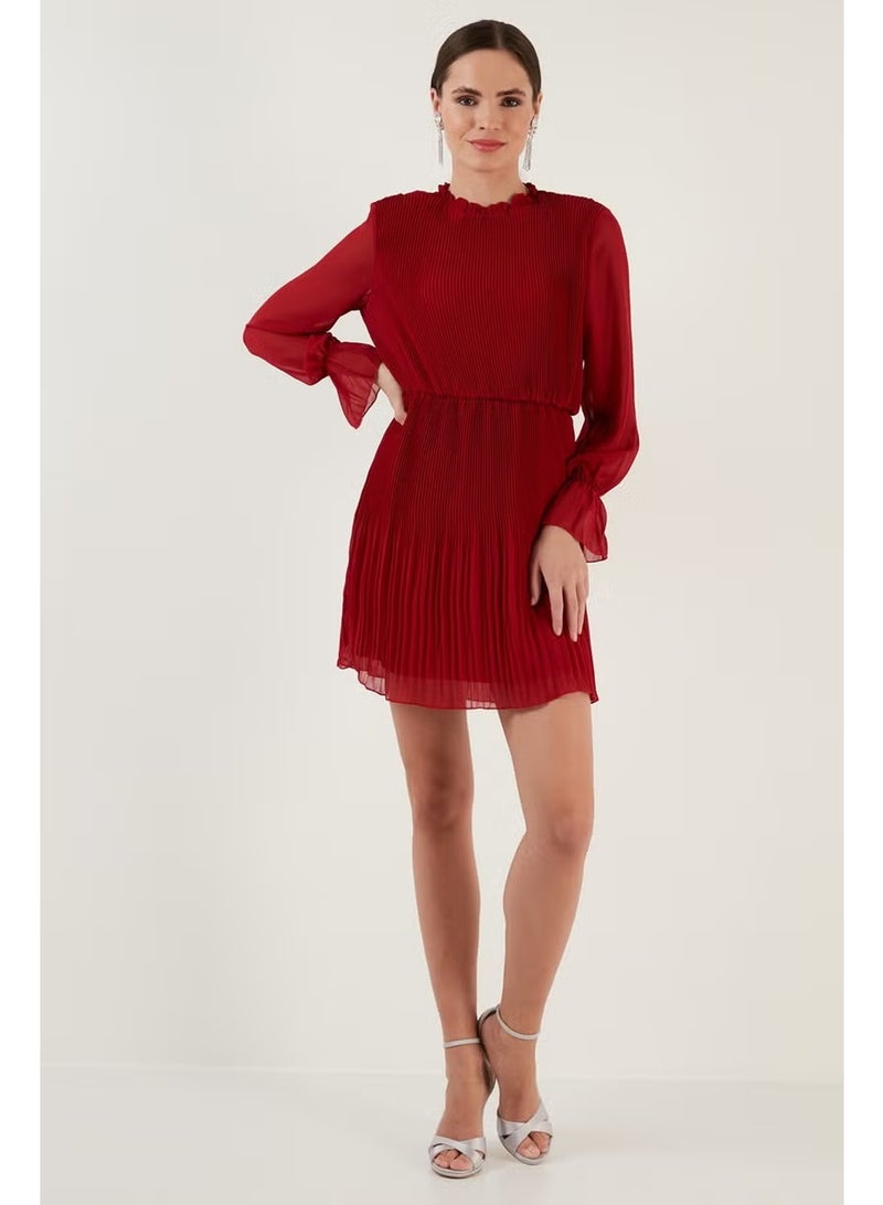 Lela Sleeve Detailed Pleated Chiffon Mini Dress Women's Dress 611SHN03 - Image 3